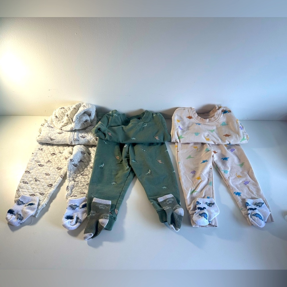 Bundle of 3 matching boys dinosaur sets 18-24 months shirt & pants carters cat